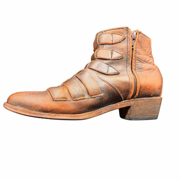 OG by Old Gringo Distressed Leather Strap Ankle Boots Brown 7.5 made in Mexico - Picture 8 of 13